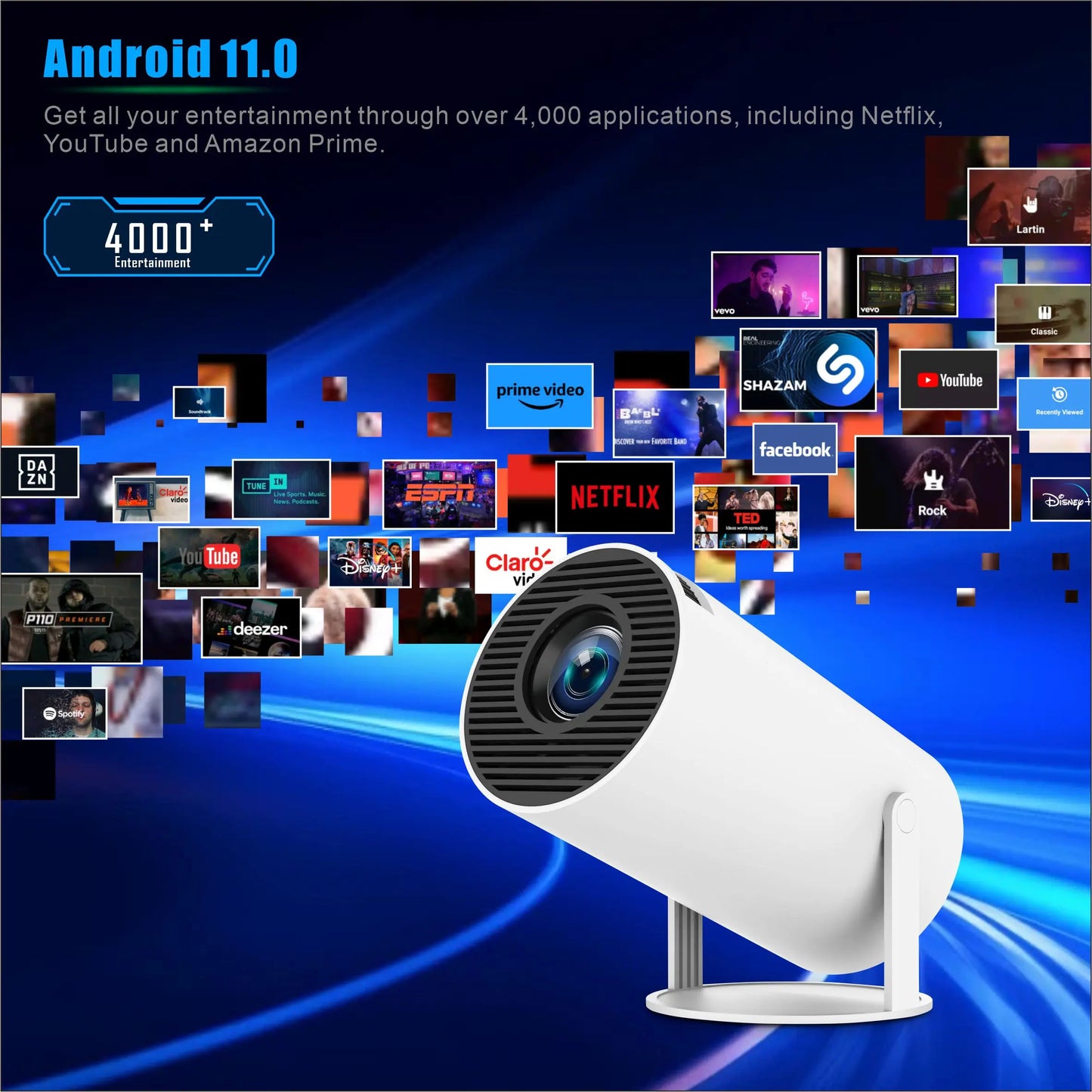HY300 Mini Projector 4K – Portable WiFi 6 Smart Android 11