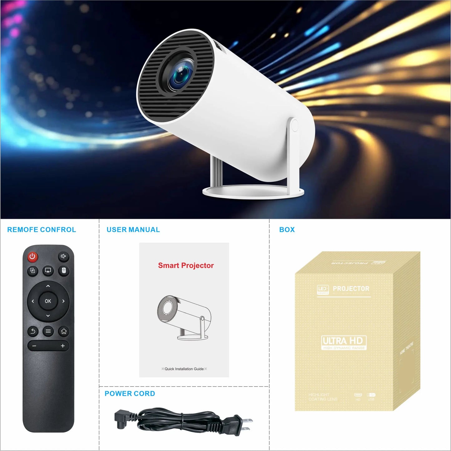 HY300 Mini Projector 4K – Portable WiFi 6 Smart Android 11